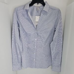 H&M Women Light Blue Polka Dot Button-Up Shirt, Size 8